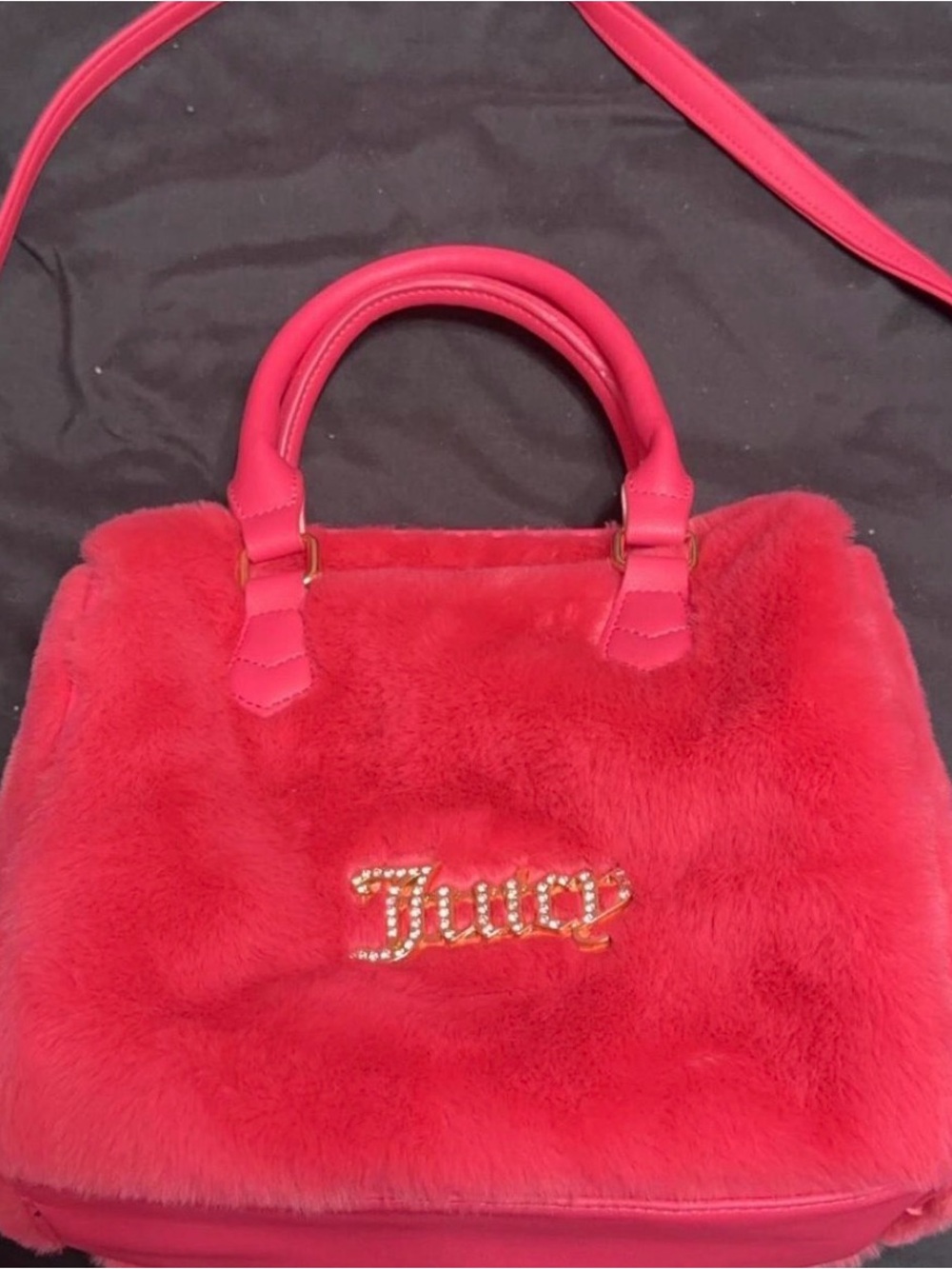 Juicy Couture Bright Pink Faux Fur purse with Gold Logo
